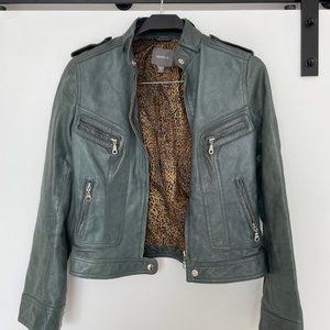 Kenna-T Moto Leather Jacket (Dark Green)